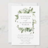 Weelderige witte bloemen en groen Lijst bruiloft Kaart (Voorkant)