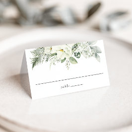 Weelderige Witte Bloemen en Groene Huwelijksfeest  Plaatskaartje