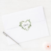 Weelderige Witte Bloemen en Groene Monogram Bruilo Hart Sticker (Envelop)