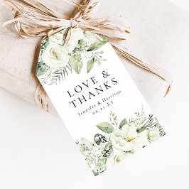 Weelderige Witte Bloemen & Groene Huwelijksgunst Cadeaulabel
