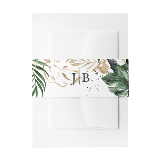 Weelderige zomer groene monogram trouw uitnodigingen wikkel (Voorkant Voorbeeld)