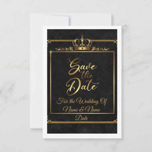 Weelderige zwarte en gouden confetti save the date (Voorkant)