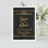 Weelderige zwarte en gouden confetti save the date (Staand voorkant)