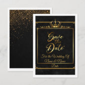 Weelderige zwarte en gouden confetti save the date (Voorkant / Achterkant)