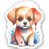 weemoedige Waterverf puppy Sticker (Voorkant)