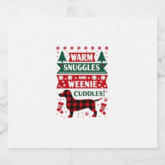 Weenie Dog Christmas Pajama Shirt Cute Weiner Ugly Sparkling Wijnetiket (Enkel label)