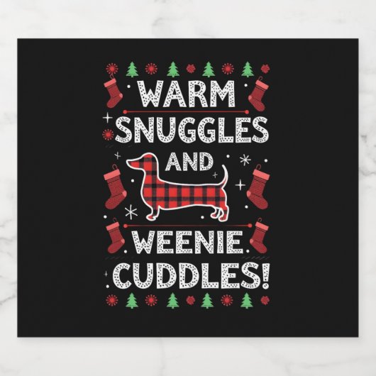 Weenie Dog Christmas Pajama Shirt Cute Weiner Ugly Sparkling Wijnetiket (Enkel label)