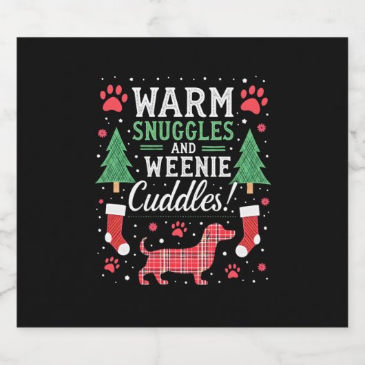 Weenie Dog Christmas Pajama Shirt Cute Weiner Ugly Sparkling Wijnetiket (Enkel label)
