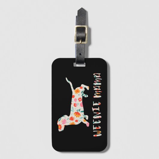 Weenie Mama Dachshund floraal Bagagelabel (Voorkant (verticaal))