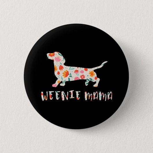 Weenie Mama Dachshund floraal Ronde Button 5,7 Cm (Voorkant)