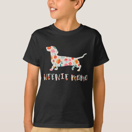 Weenie Mama Dachshund floraal T-shirt (Voorkant)