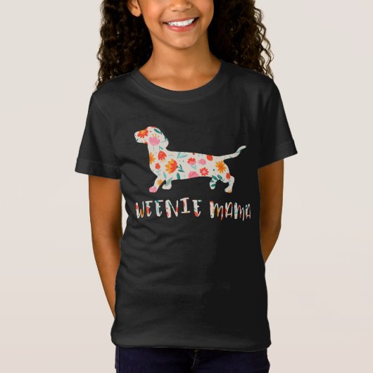 Weenie Mama Dachshund floraal T-shirt (Voorkant)