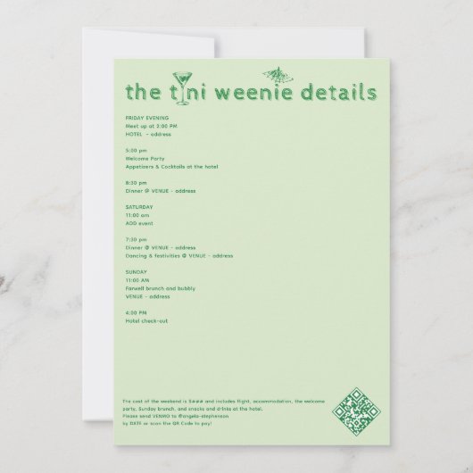 Weenies & Tinies Martini Bachelorette Bachweekend Kaart (Achterkant)