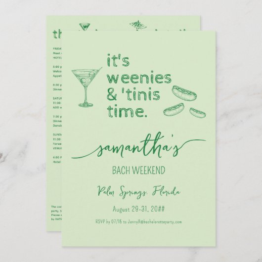 Weenies & Tinies Martini Bachelorette Bachweekend Kaart (Voorkant / Achterkant)