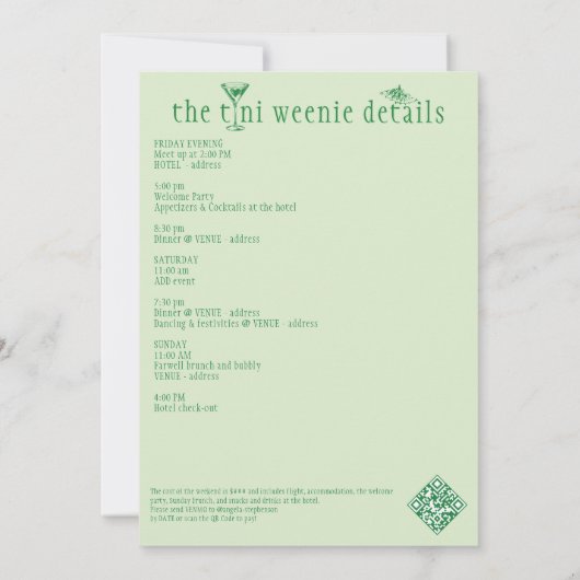 Weenies & Tinies Martini Bachelorette Bachweekend Kaart (Achterkant)