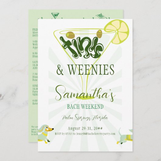 Weenies & Tinies Martini Bachelorette Bachweekend Kaart (Voorkant / Achterkant)