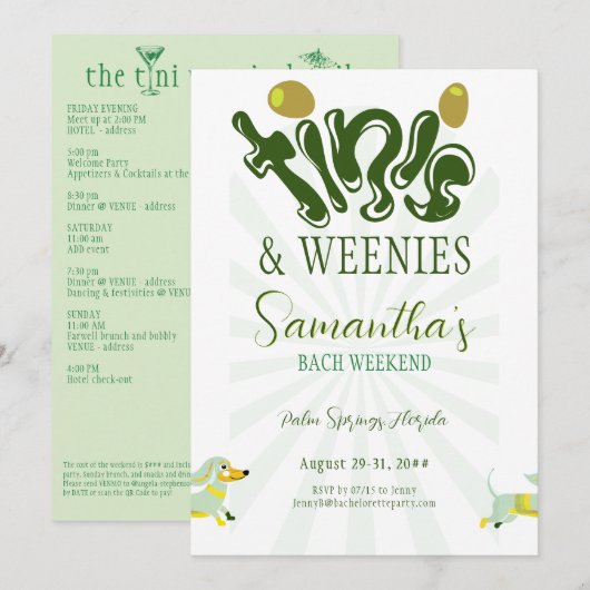 Weenies & Tinies Martini Feest Jonggezellenweekend Kaart (Voorkant / Achterkant)