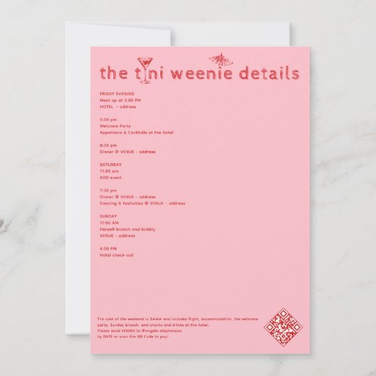 Weenies & Tinies Rode Bachelorette Bachweekend Kaart (Achterkant)