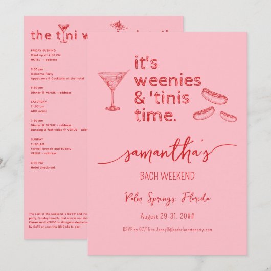 Weenies & Tinies Rode Bachelorette Bachweekend Kaart (Voorkant / Achterkant)