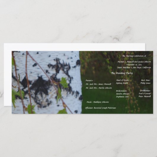 Weeping Birch Wedding Programma Programmakaart (Voorkant / Achterkant)