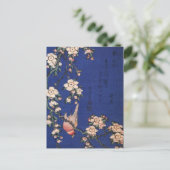 Weeping Cherry en Bullfinch, Hokusai Briefkaart (Staand voorkant)