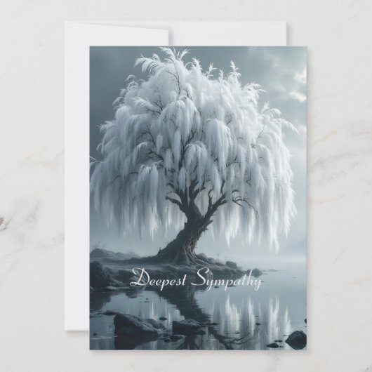 Weeping willow by a pond, black and white card (Voorkant)