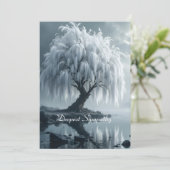 Weeping willow by a pond, black and white card (Staand voorkant)