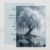 Weeping willow by a pond, black and white card (Voorkant / Achterkant)
