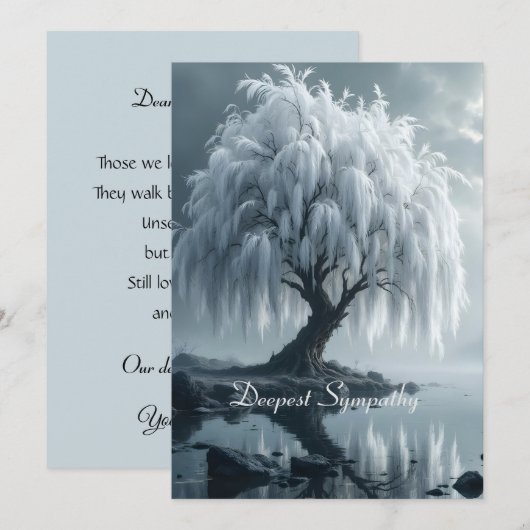Weeping willow by a pond, black and white card (Voorkant / Achterkant)