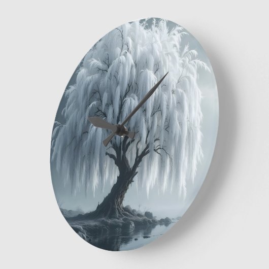 Weeping willow by a pond, black and white grote klok (Hoek)