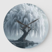 Weeping willow by a pond, black and white  grote klok (Voorkant)