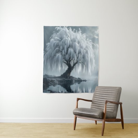 Weeping willow by a pond, black and white  wandkleed (In situ)