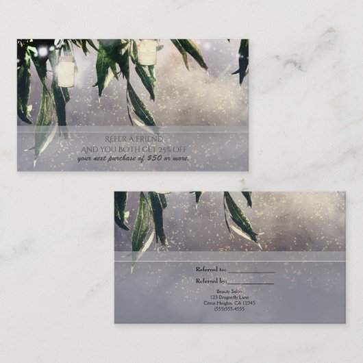 Weeping Willow Tree & Mason Jars Verwijs een vrien Aanbevelingskaartje (Voorkant / Achterkant)