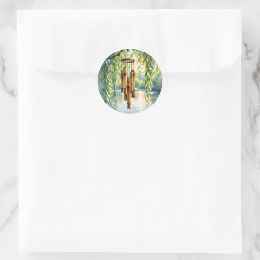 Weeping Willow, Windchimes en Lake Ronde Sticker (Tas)