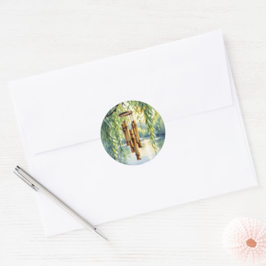 Weeping Willow, Windchimes en Lake Ronde Sticker (Envelop)