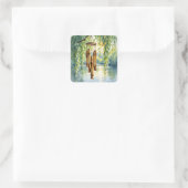 Weeping Willow, Windchimes en Lake Vierkante Sticker (Tas)