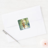 Weeping Willow, Windchimes en Lake Vierkante Sticker (Envelop)