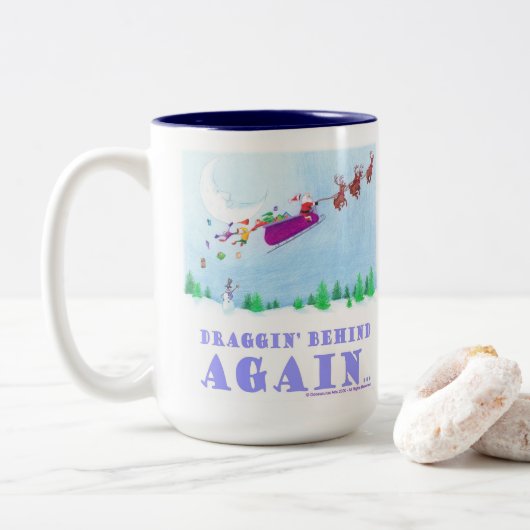 Weer achterop geraakt tweekleurige koffiemok (Met donut)