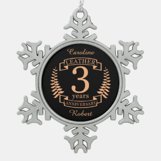 Weer drie jaar bruiloft tin sneeuwvlok ornament