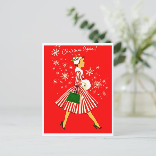 Weer een jonge vrouw met kerst,  vakantie briefkaart (Staand voorkant)