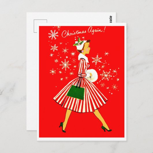 Weer een jonge vrouw met kerst,  vakantie briefkaart (Voorkant / Achterkant)