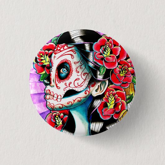 Weer een keer dat Sugar Skull Girl Ronde Button 3,2 Cm (Voorkant)