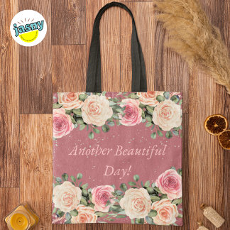 Weer een mooie dag zachte witte roze roos tote bag