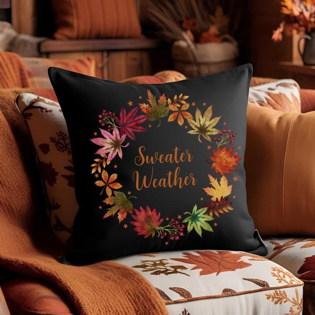 Weer Herfst Gevallen Bladeren Oogst Kussen (Sweather Weather Autumn Fallen Leaves Harvest Throw Pillow)