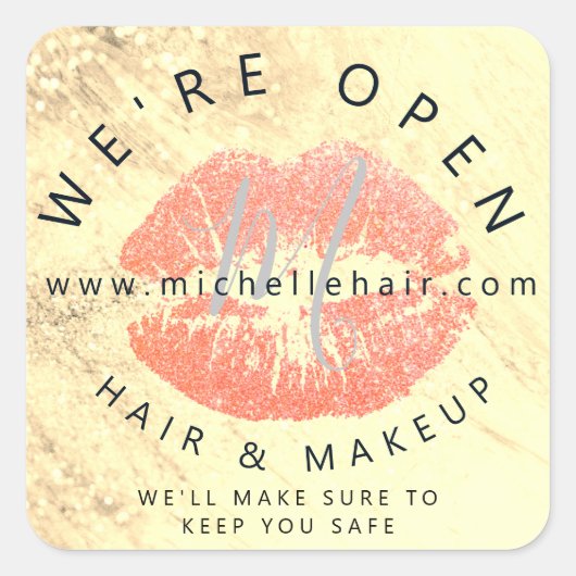 weer in haar haar en make - up glitter vierkante sticker (Voorkant)