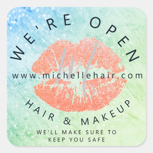 weer in haar haar en make - up glitter vierkante sticker (Voorkant)