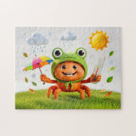 Weer Krab Meet Klimaat Met Regenboog Paraplu Legpuzzel