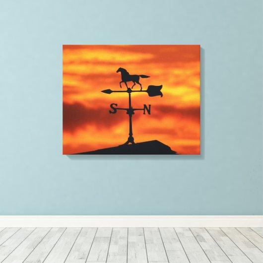 Weer Vane op zonsondergang Canvas Afdruk (Insitu (Houten vloer))