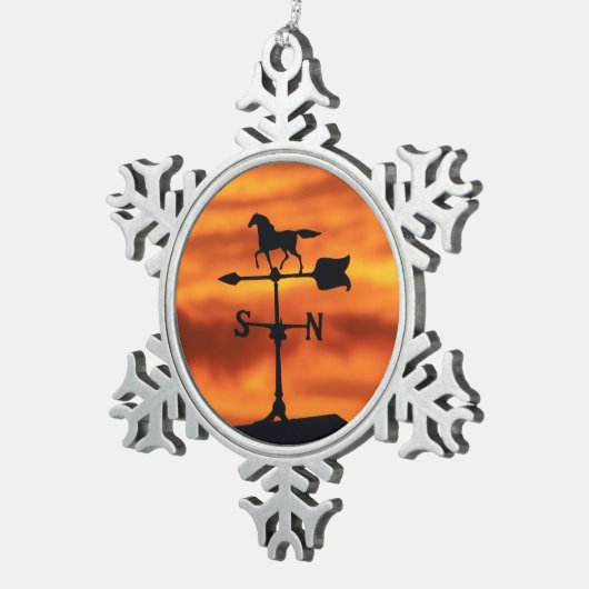 Weer Vane op zonsondergang Tin Sneeuwvlok Ornament (Rechts)