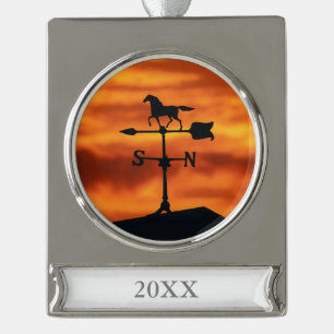Weer Vane op zonsondergang Verzilverd Banner Ornament